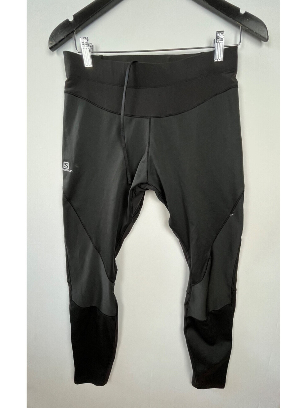 Salomon Windstopper Running Tights Men’s L Black Thermal Zip Ankle Trail Pants